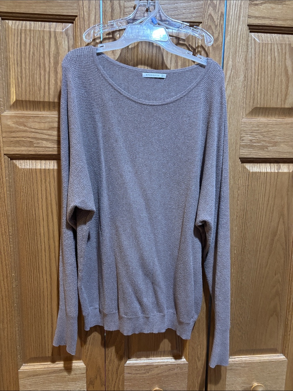 Staccato Taupe Crew Neck Lightweight Knit Sweater